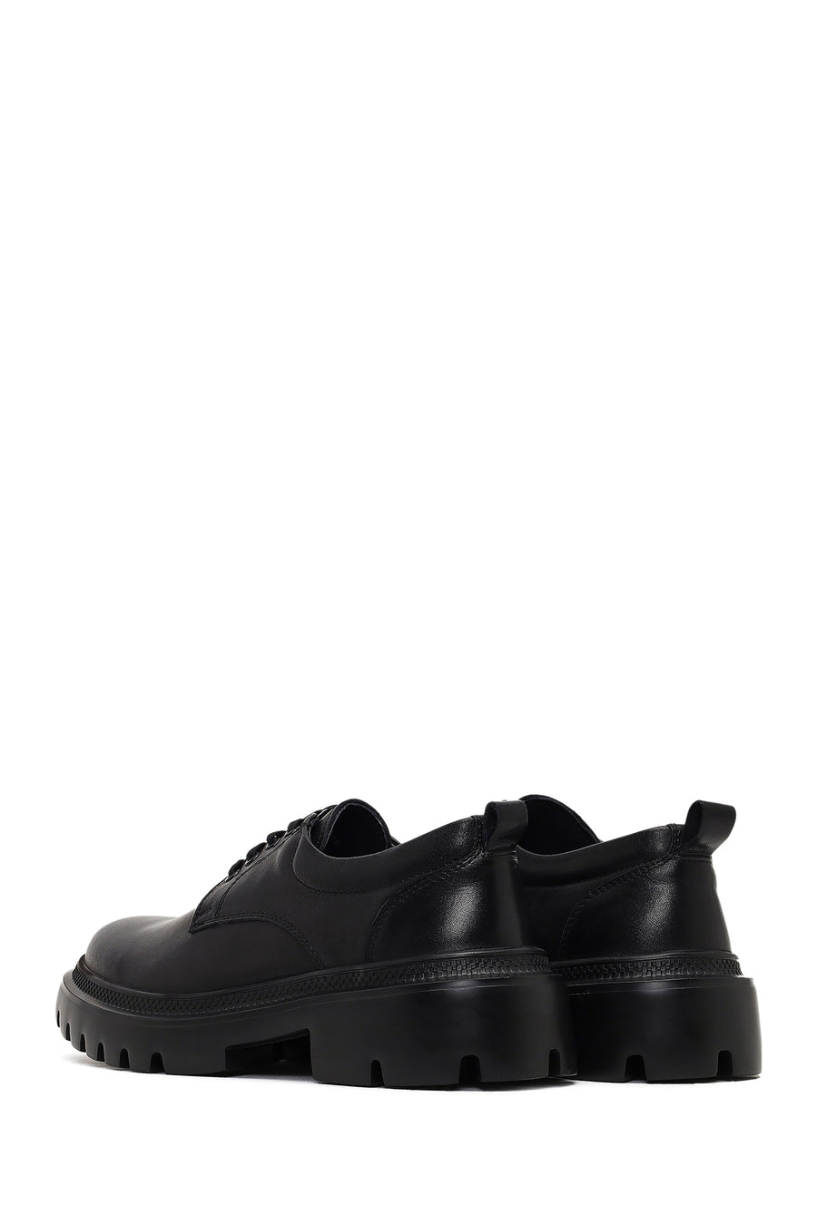 Men's Black Lace-Up Thick-Soled Leather Casual Shoe