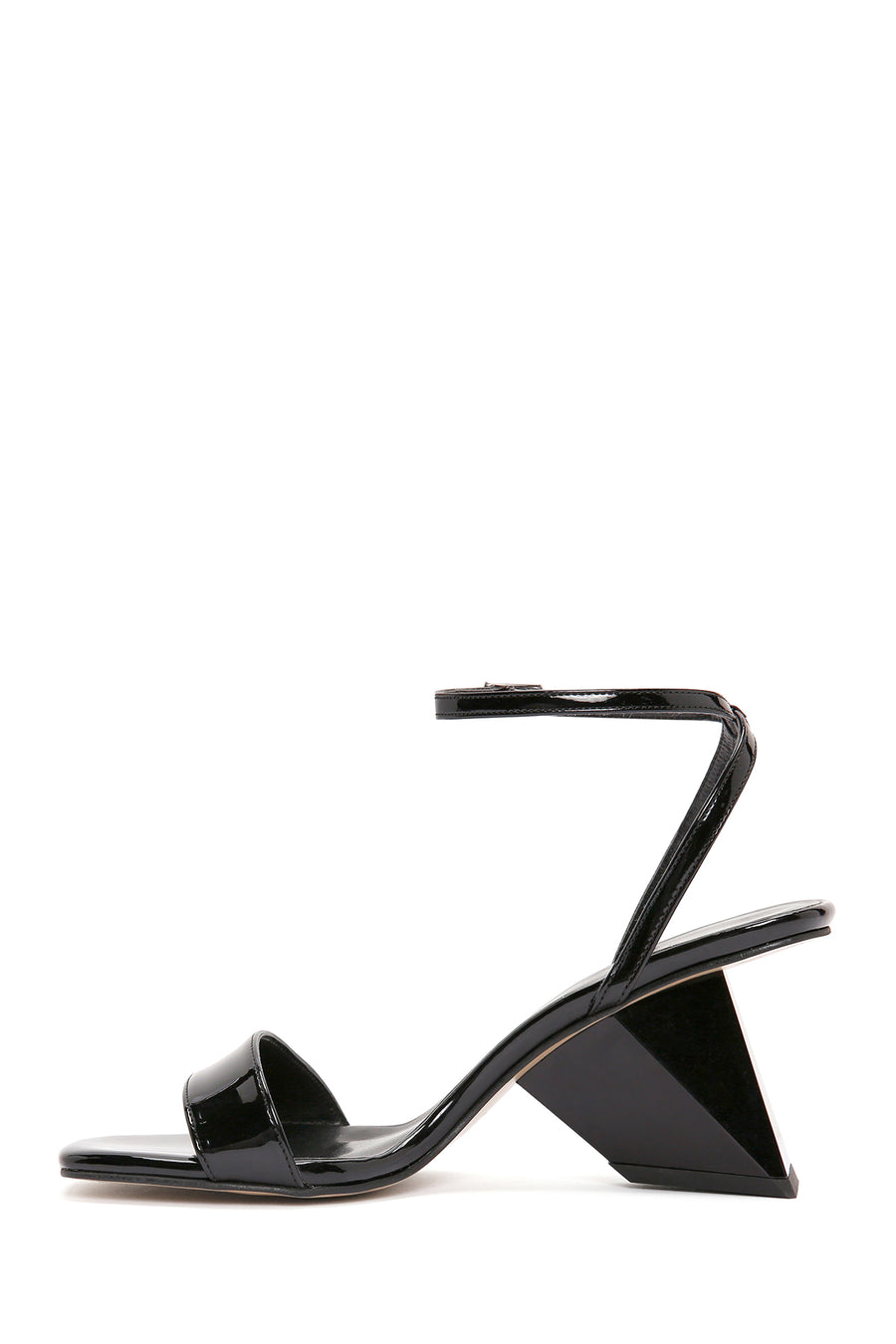 Women's Black Heeled Patent Leather Sandals