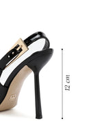 Woman Black Patent Leather Open Back High Thin Heel Leather Shoe | Derimod