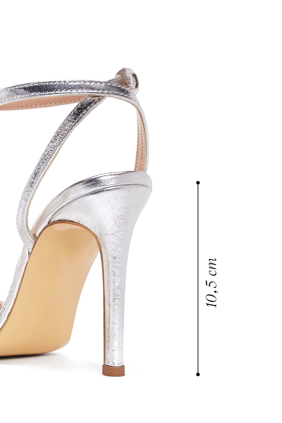 Women's Silver Metallic Leather Heeled Sandals