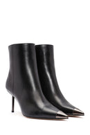 Women's Black Metal Detailed Thin High Heel Leather Boots | Derimod
