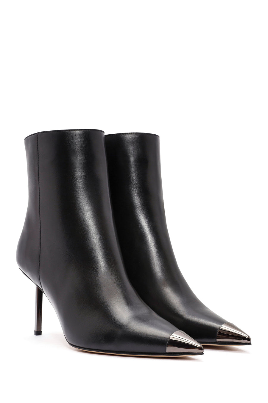 Women's Black Metal Detailed Thin High Heel Leather Boots