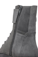 Geox Women's Gray Felleny Lace-Up Zipper Detailed Leather Combat Boots | Derimod