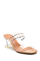 Women's Pink Gold Transparent Stone Heeled Slippers | Derimod
