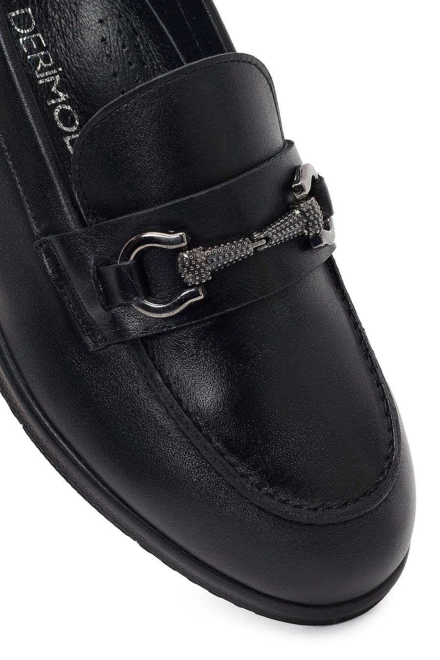 Kadın Siyah Tokalı Dolgu Topuklu Deri Comfort Loafer
