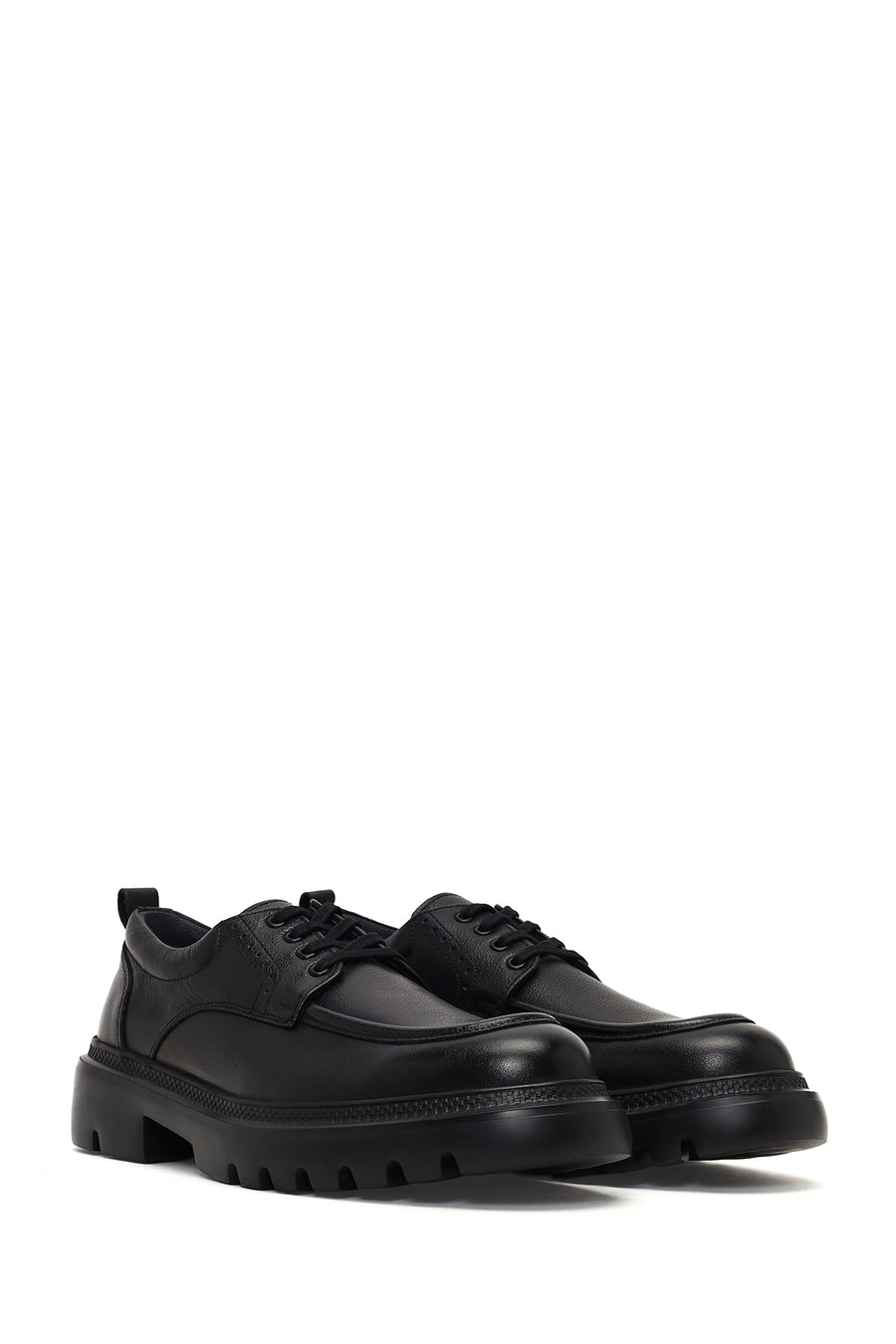 Men's Black Lace-Up Thick-Soled Leather Casual Shoe