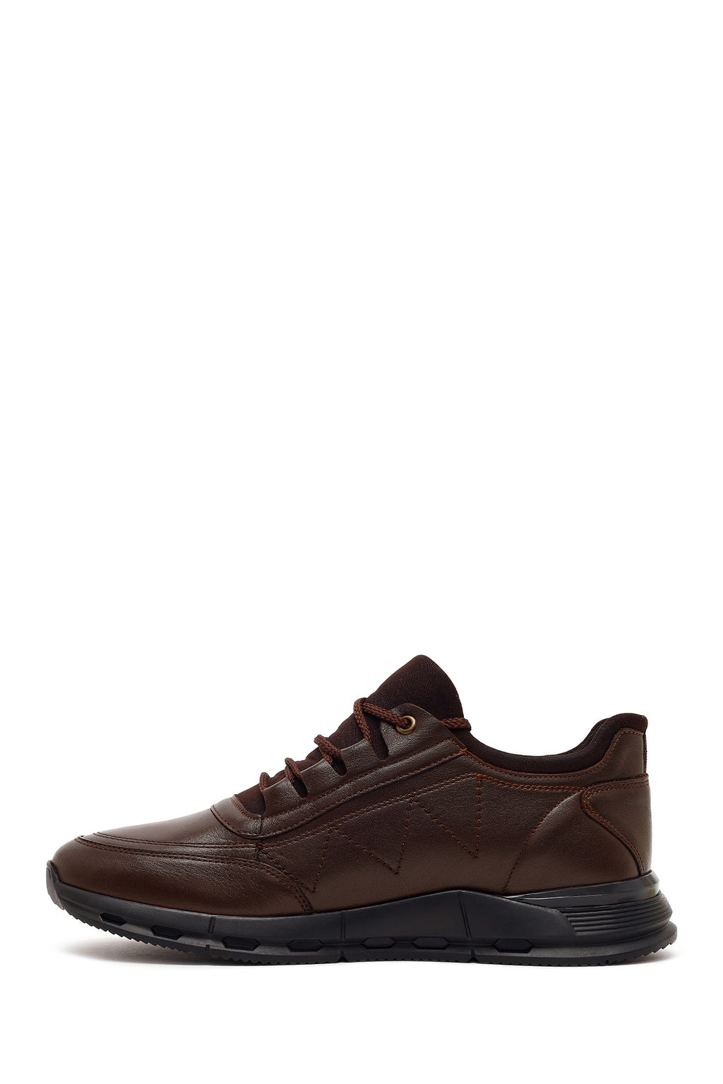 Erkek Kahverengi Bağcıklı Deri Casual Sneaker