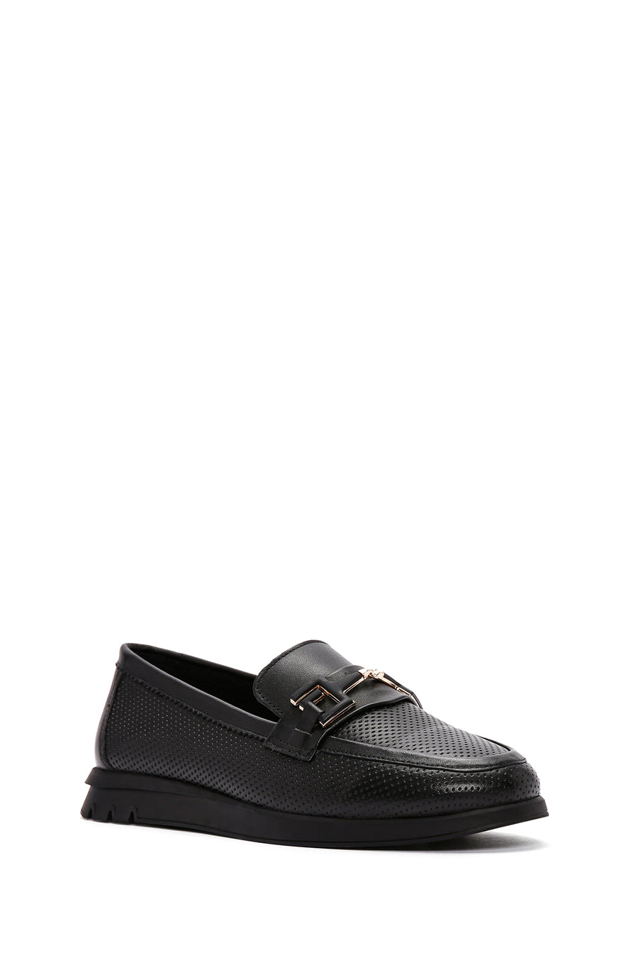 Women's Black Buckled Leather Comfort Loafer