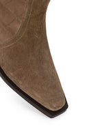 Woman Mink Print Thick-Heeled Suede Cowboy Boots | Derimod