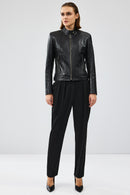 Prima Women's Black Short Leather Jacket | Derimod