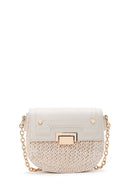 Woman Cream Long-Strap Braided Mini Crossbody Bag | Derimod