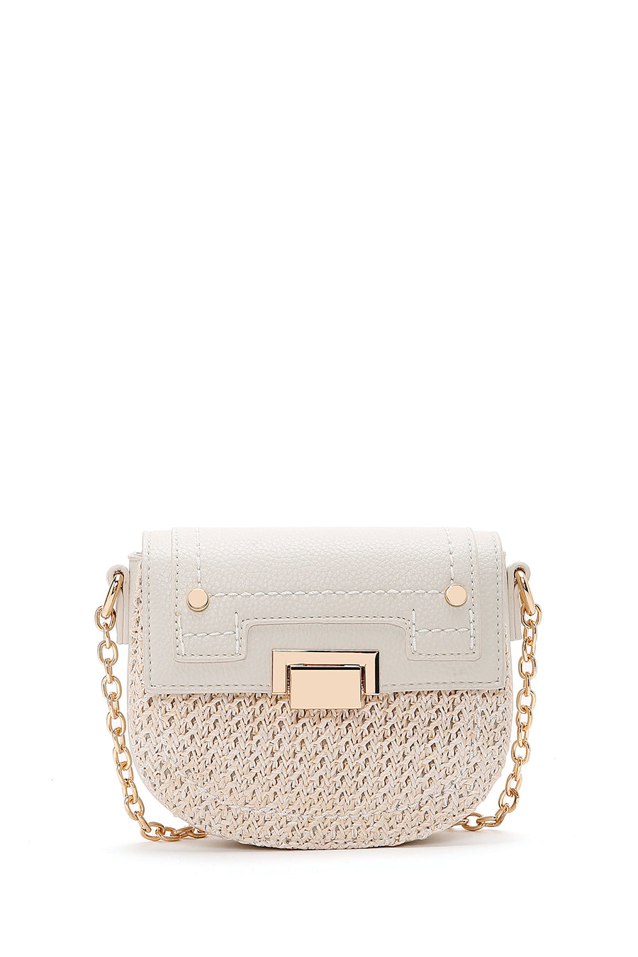 Woman Cream Long-Strap Braided Mini Crossbody Bag