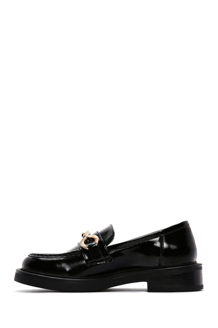 Women's Black Chain Detailed Leather Masculine Loafer