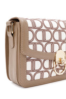 Women's Beige Long Strap Fabric Monogram Patterned Crossbody Bag | Derimod