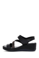 Women's Black Leather Wedge Heel Comfort Sandals | Derimod
