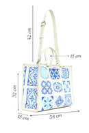 Woman Blue Long Strap Patterned Fabric Shoulder Bag | Derimod