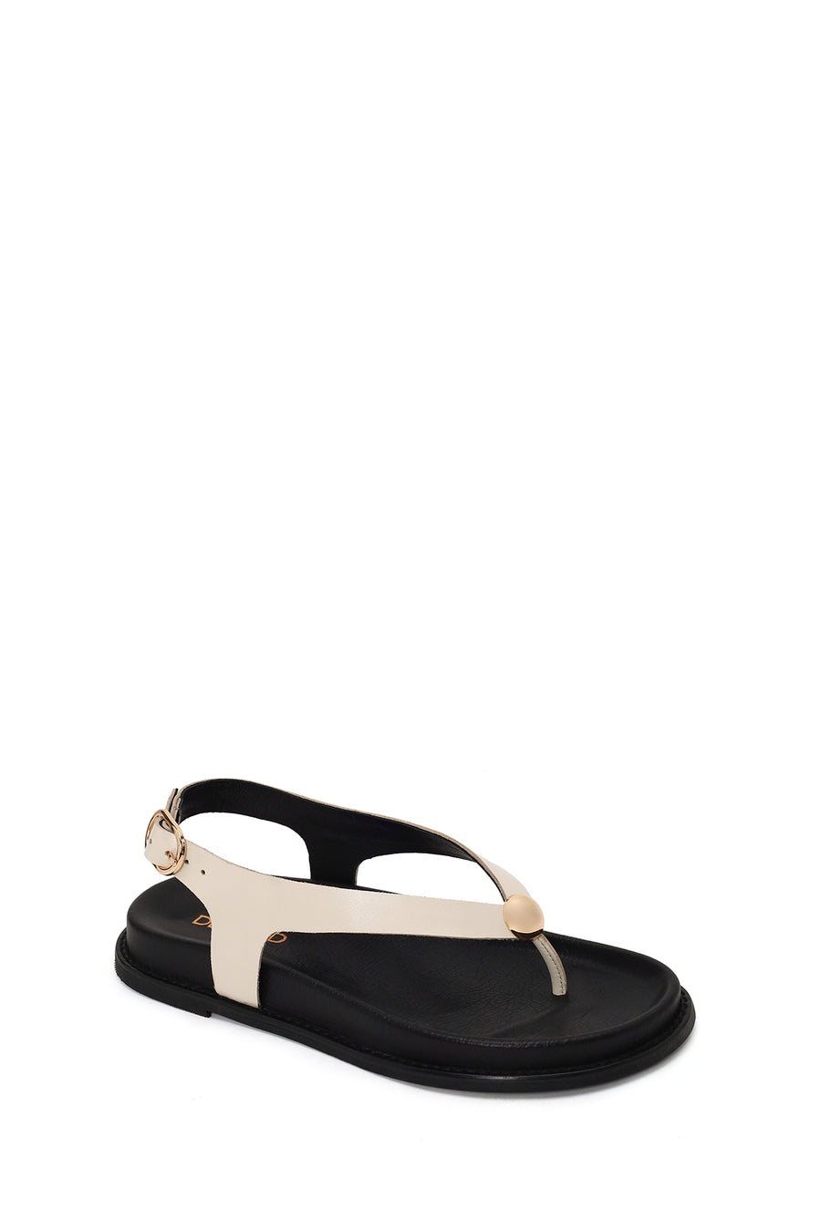 Woman Cream Back Buckled Toe-Post Leather Sandal