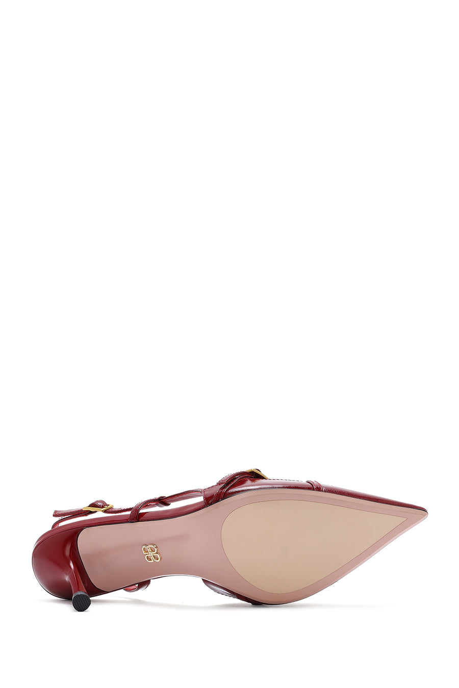 Women's Red Slingback Thin Heel Leather Shoes