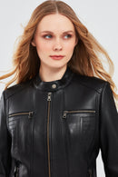 Marlyn Women's Black Short Leather Jacket | Derimod