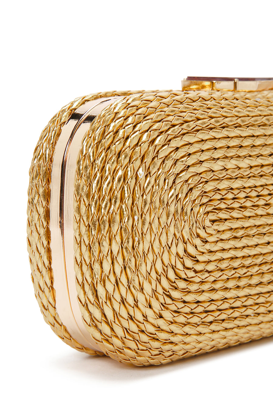 Women's Gold Long Strap Braided Mini Evening Clutch Bag