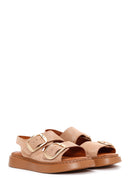 Women's Powder Leather Buckle Comfort Sandals | Derimod