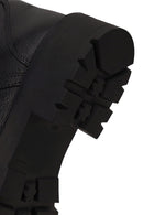 Woman Black Zip Closure Thick-Soled Leather Combat Boots | Derimod
