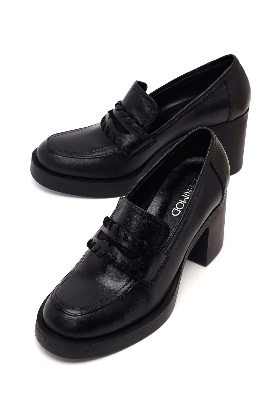 Woman Black Thick-Heeled Leather Loafer