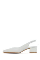 Women's Beige Slingback Thick Low Heel Leather Shoes | Derimod