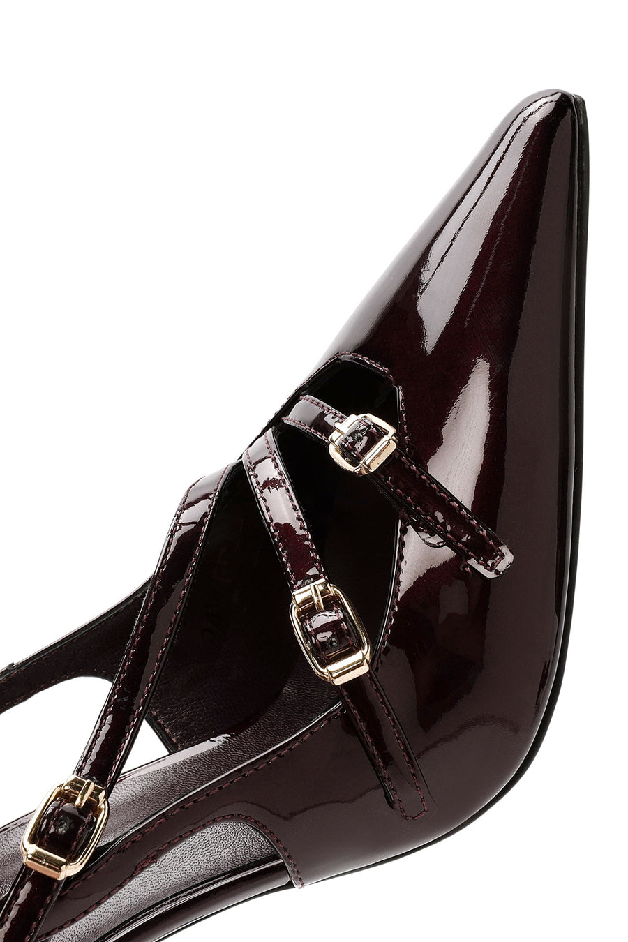 Women's Burgundy Open Back Thin Heel Patent Leather Shoes