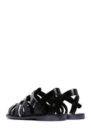 Men's Black Leather Buckle Flat Sandals | Derimod