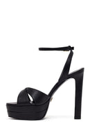 Woman Black Ankle-Strap Buckled Platform High Thick-Heel Leather Sandal | Derimod