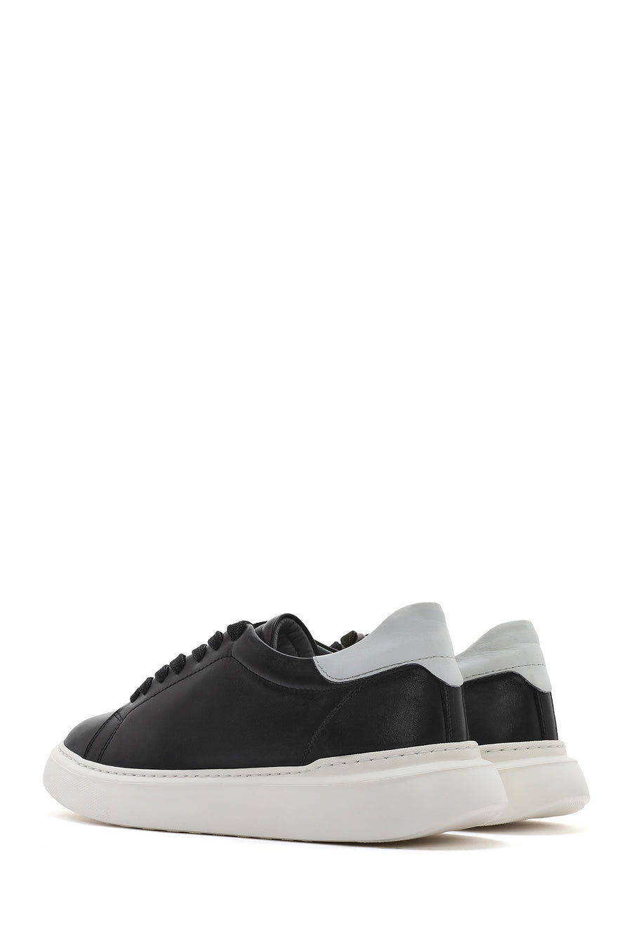 Erkek Siyah Bağcıklı Kalın Tabanlı Deri Sneaker