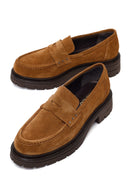 Woman Tan Thick-Soled Suede Masculine Loafer | Derimod