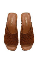 Woman Taba Short Thick-Heeled Suede Slipper | Derimod