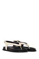 Woman Cream Back Buckled Toe-Post Leather Sandal | Derimod
