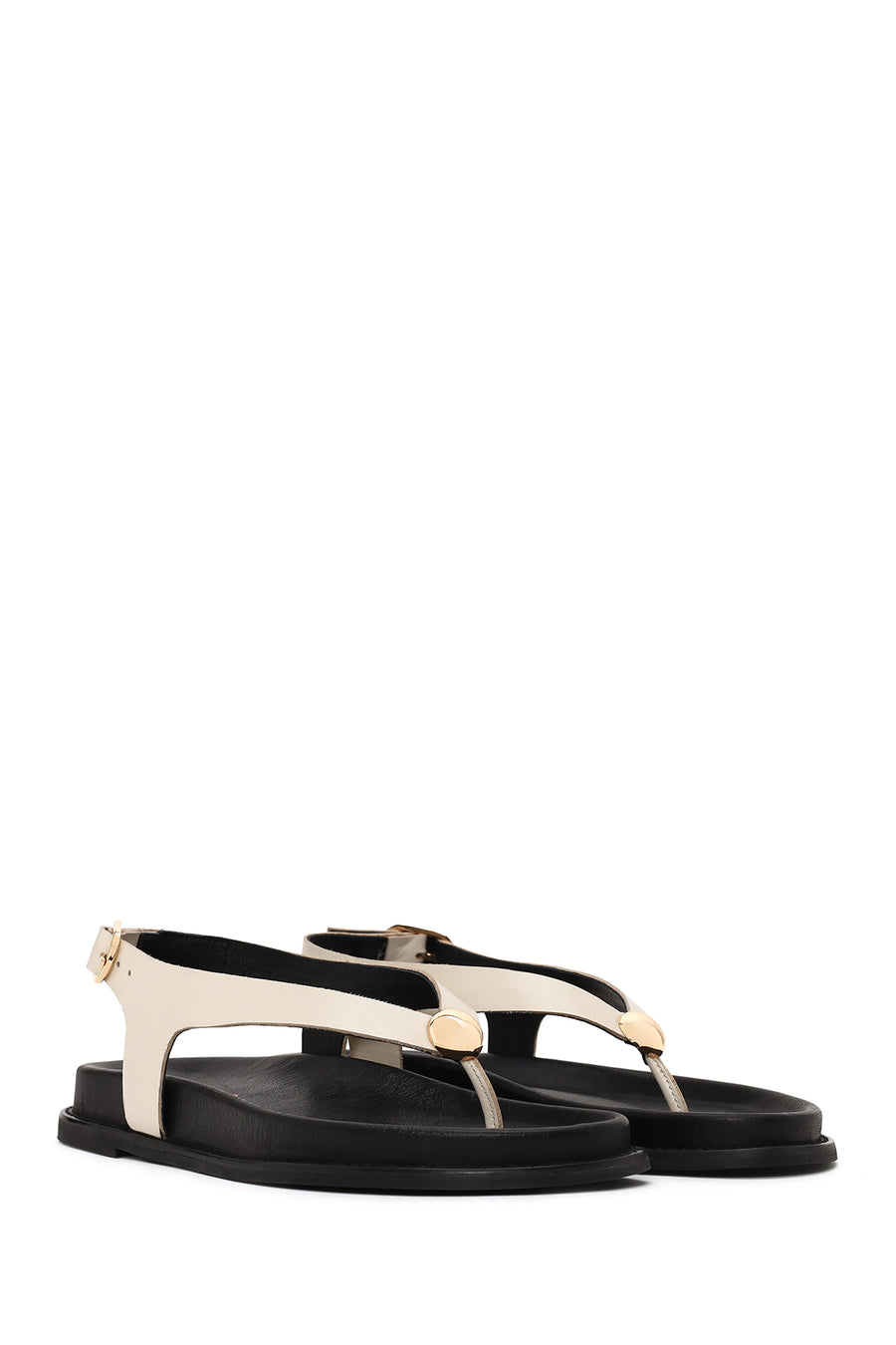 Woman Cream Back Buckled Toe-Post Leather Sandal