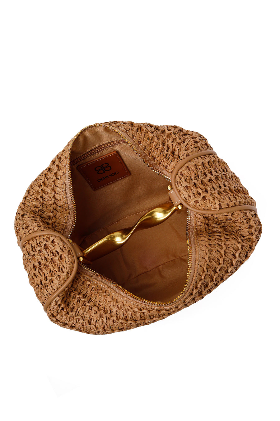Woman Brown Long-Strap Mini Wicker Shoulder Bag