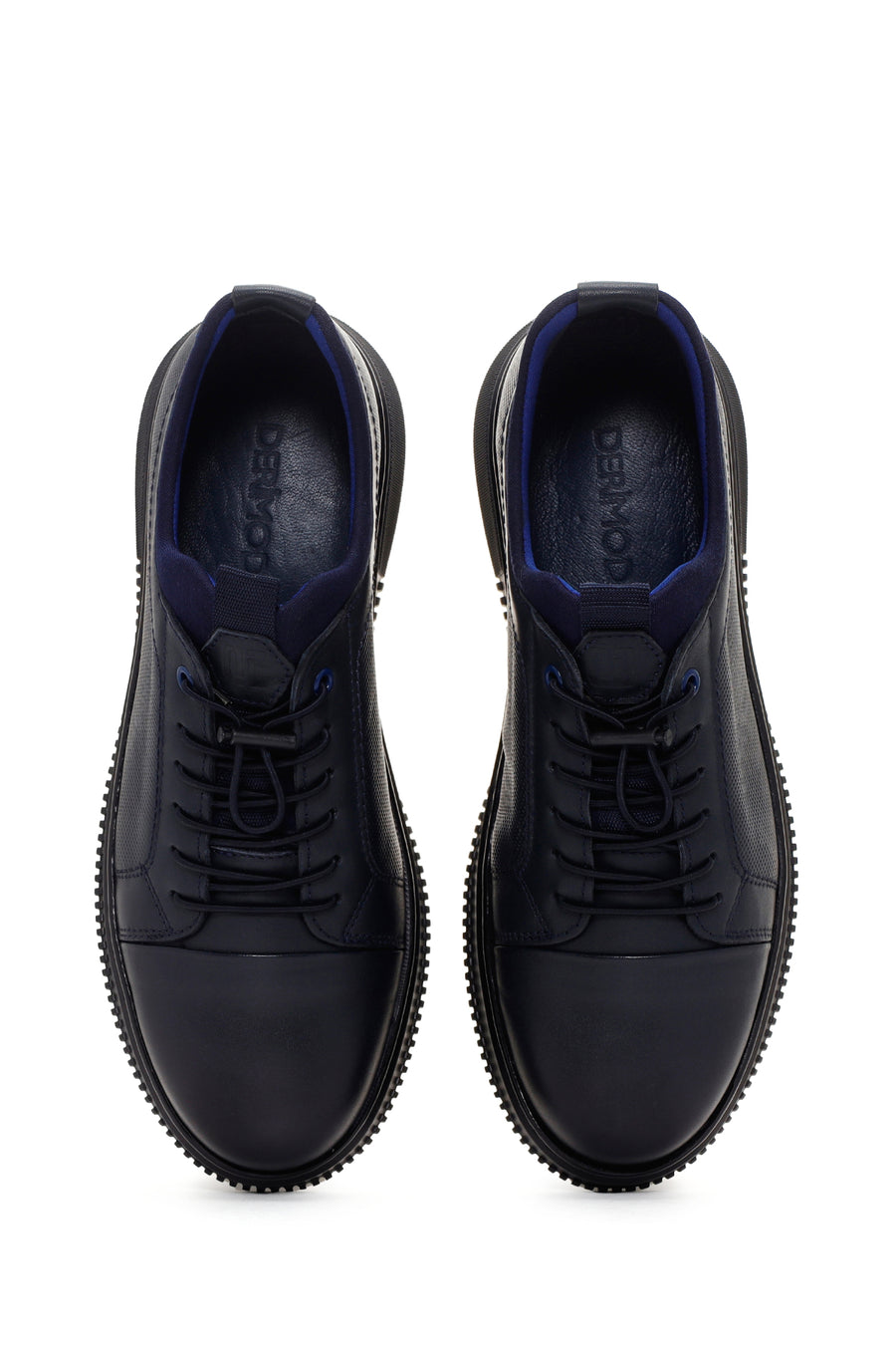 Erkek Lacivert Bağcıklı Deri Sneaker