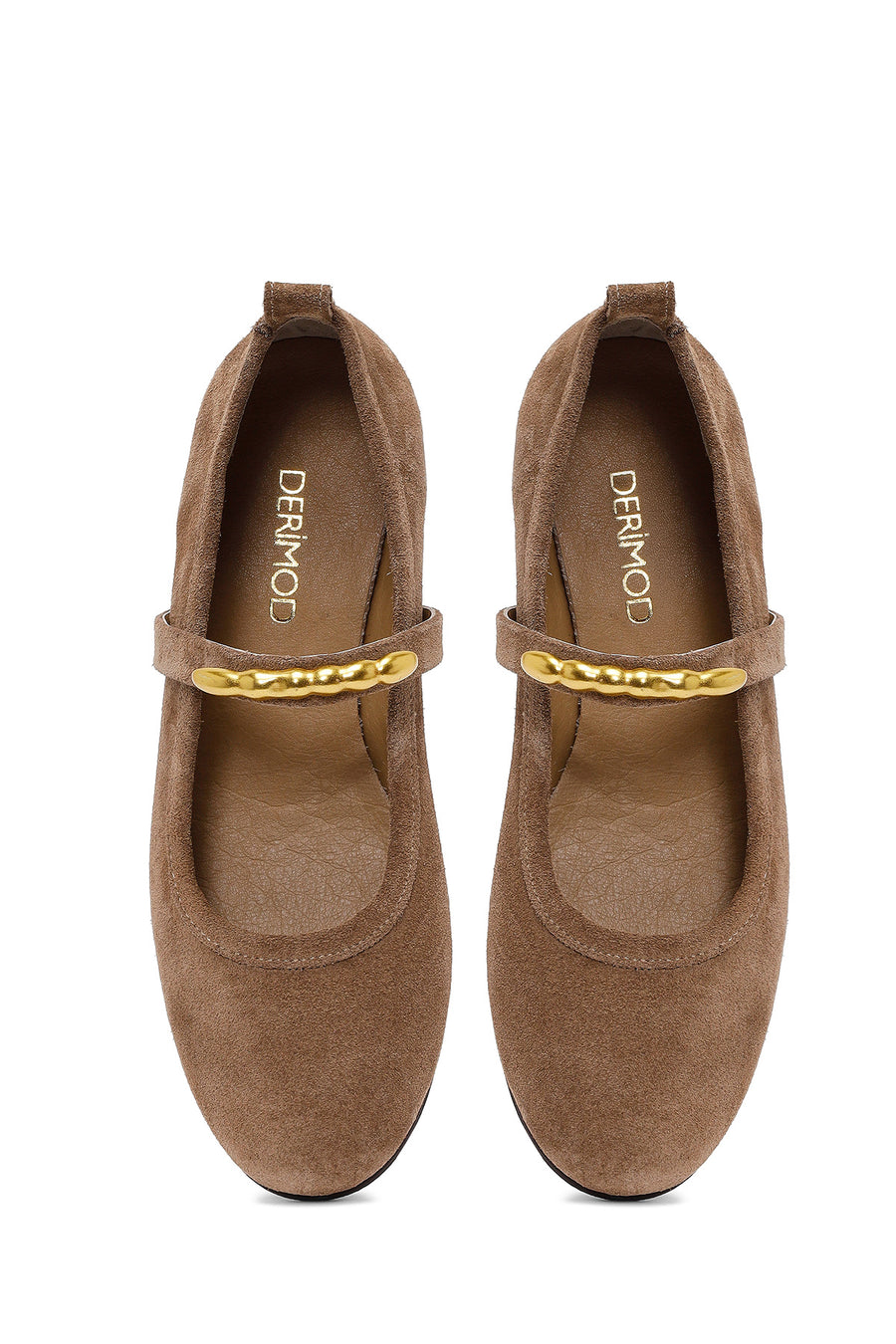 Woman Light Mink Buckled Suede Leather Ballet Flat