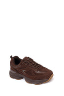 Woman Brown Lace-Up Thick-Soled Suede Leather Sneaker | Derimod