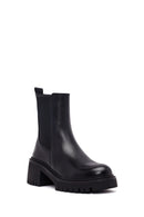 Woman Black Chunky-Heeled Leather Chelsea Boots | Derimod