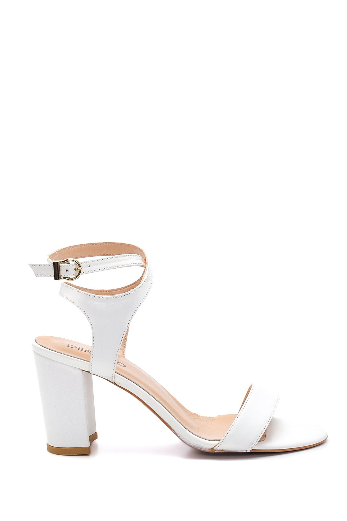 Women's White Leather Thick Heeled Sandals 22SFD160218 | Derimod