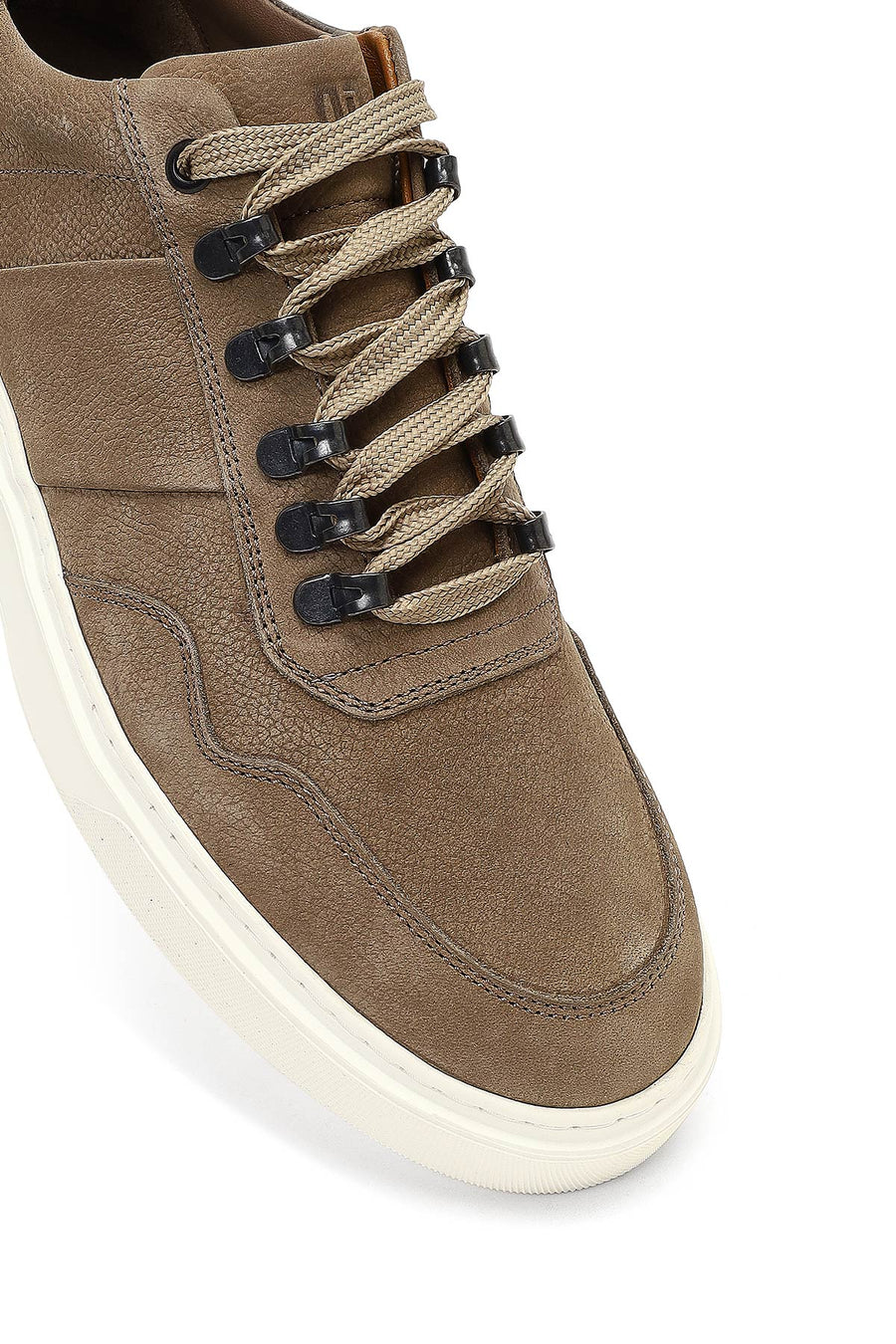 Men's Mink Lace-Up Thick-Soled Nubuck Leather Sneaker