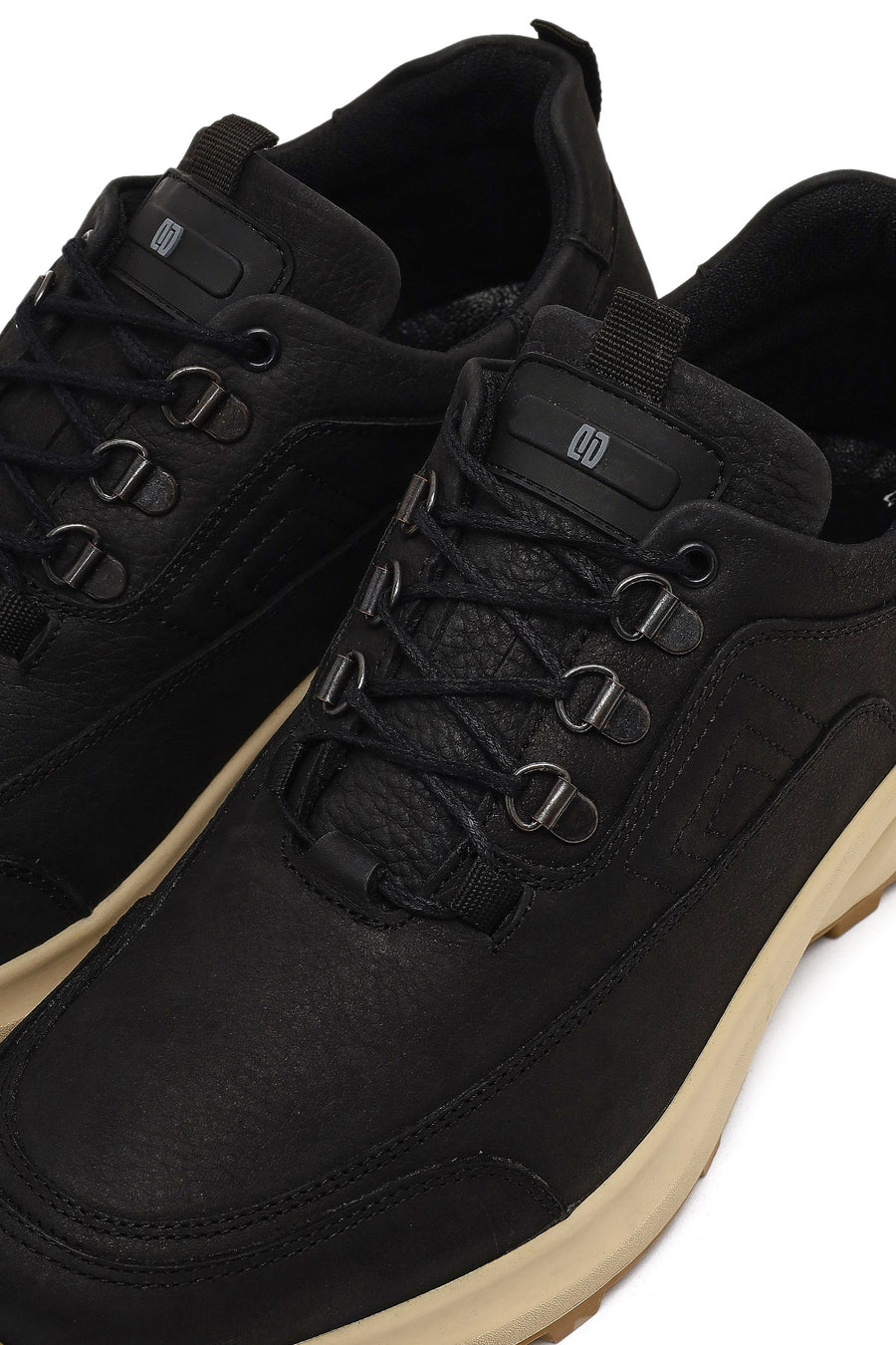 Men's Black Lace-Up Thick-Soled Nubuk Leather Casual Sneaker