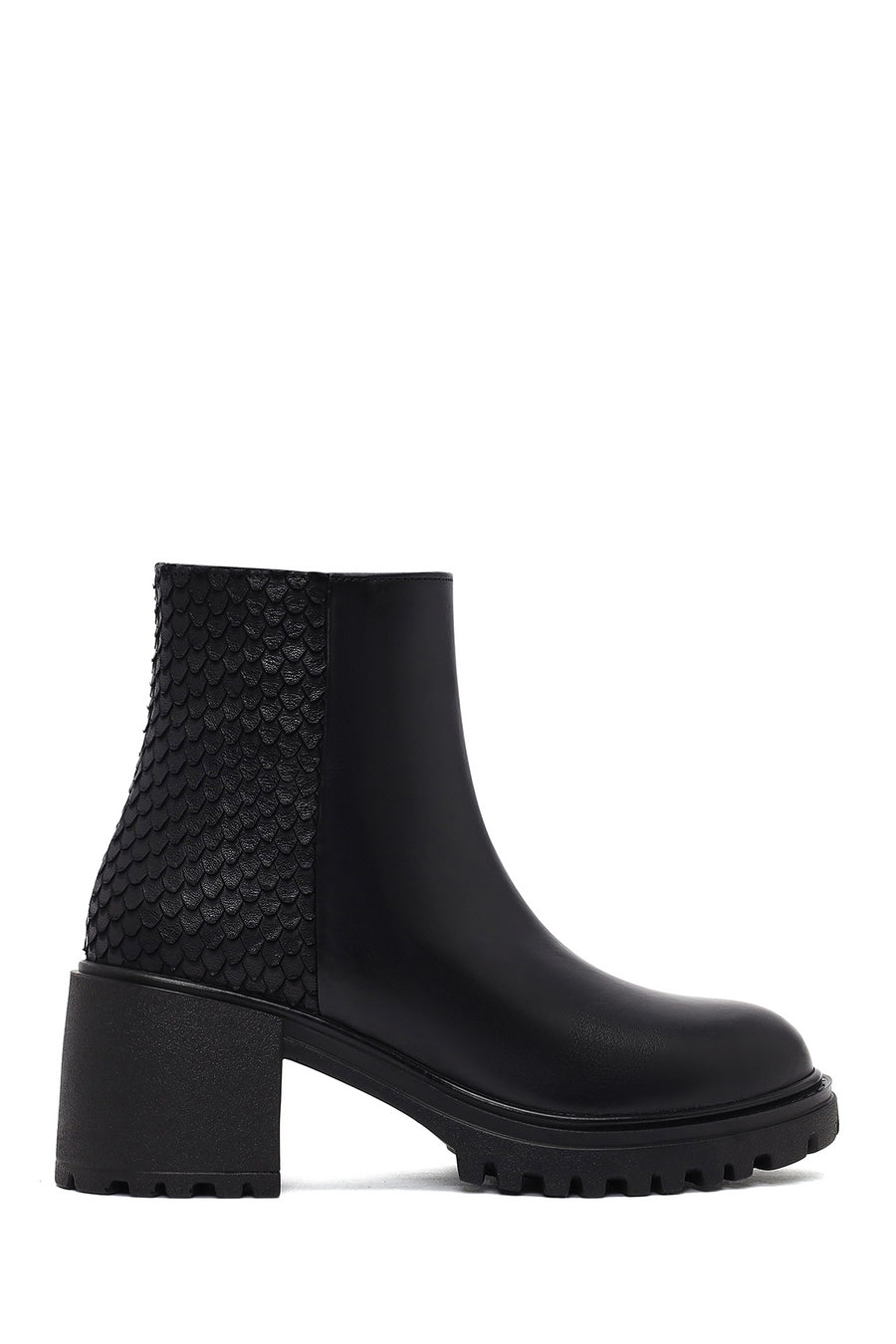 Women's Black Zippered Thick Heeled Leather Boot 25WFD182618 | Derimod