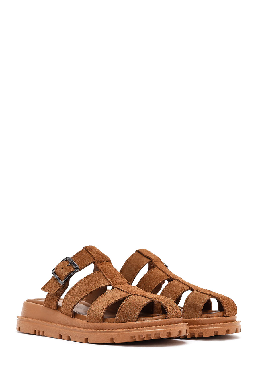 Women's Brown Thick Soled Suede Leather Slippers