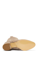 Women's Beige Suede Leather Heeled Cowboy Boots | Derimod