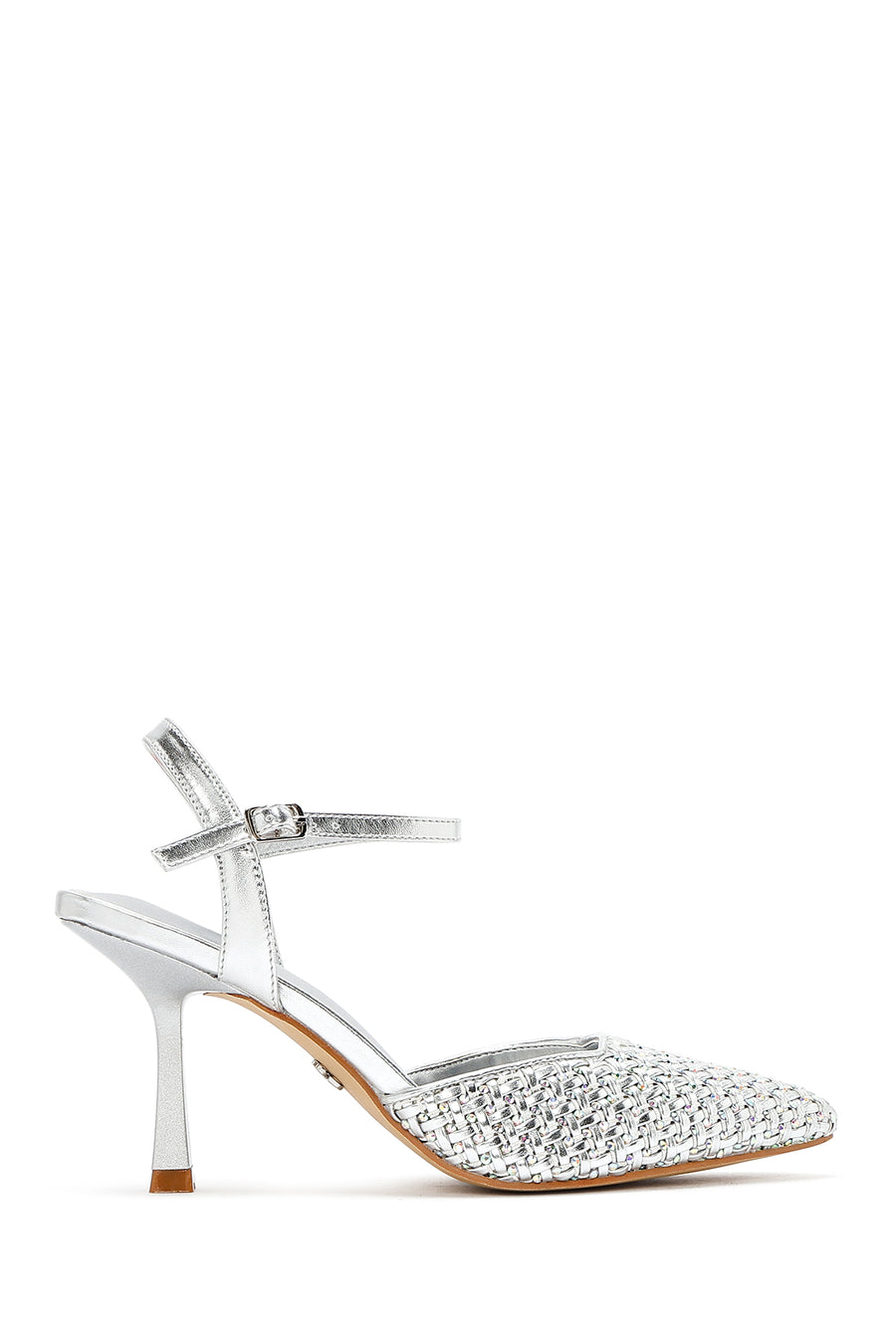 Women's Grey Ankle Buckle Braided Thin Heeled Shoes 25SFE493214 | Derimod