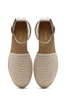 Women's Beige Buckle Ankle Straw Leather Espadrille Sandals | Derimod