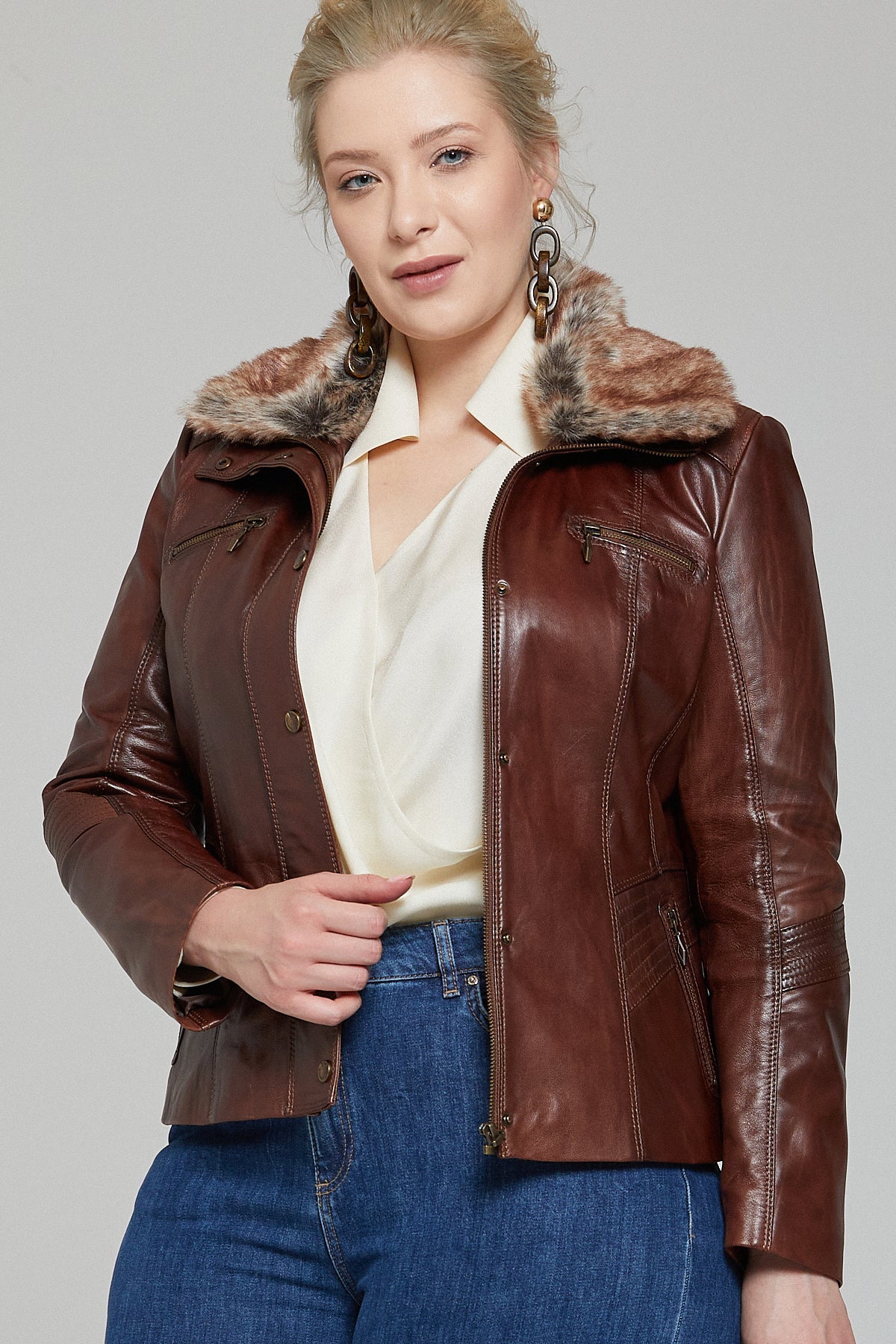 Rebecca Women's Leather Jacket 19WGE5159L7 | Derimod